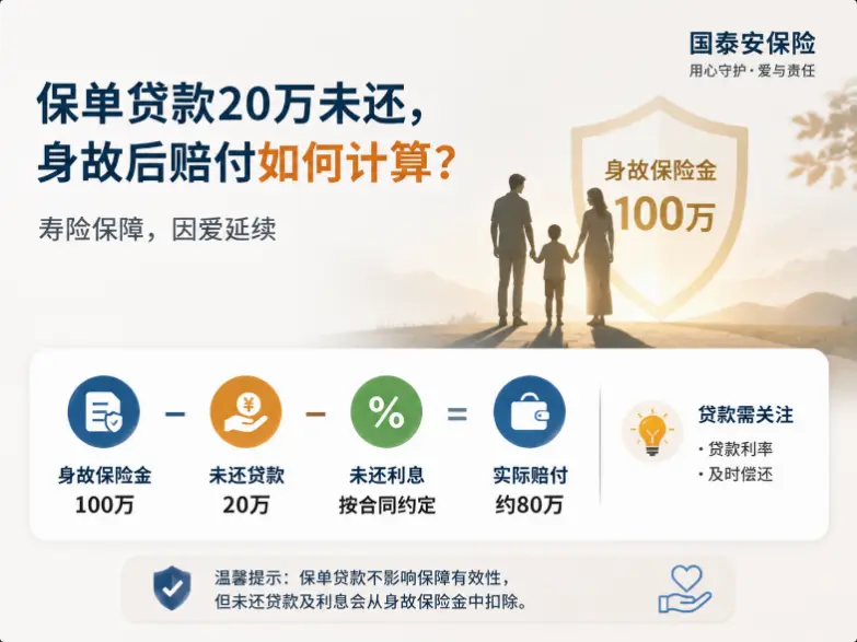寿险保额100万，生前用保单借了20万没还，身故后家属还能拿100万吗？(图1)