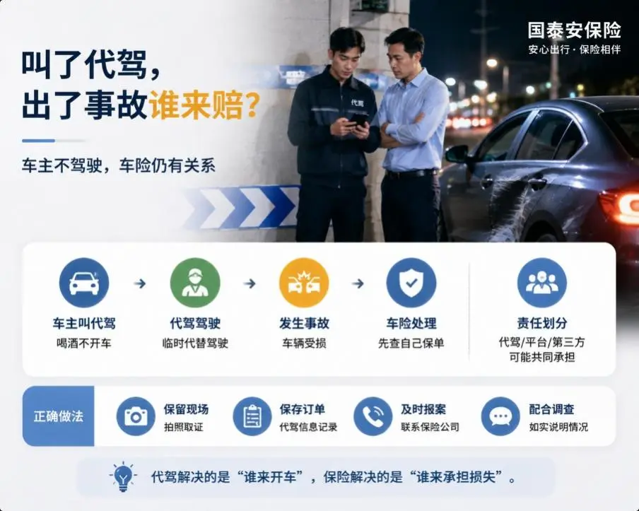 聚餐后叫了代驾，结果代驾把车撞了：车主没开车，为什么还是先翻自己的车险？(图1)